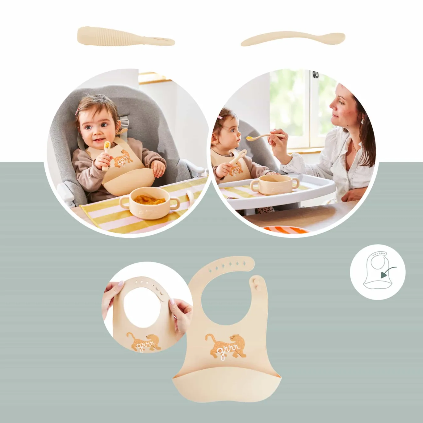 Baby First Meal Silikon Geschirr Set Mini Roar