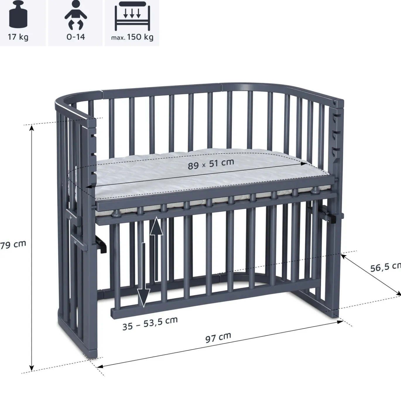 Babybay Maxi Comfort Plus schiefergrau lackiert