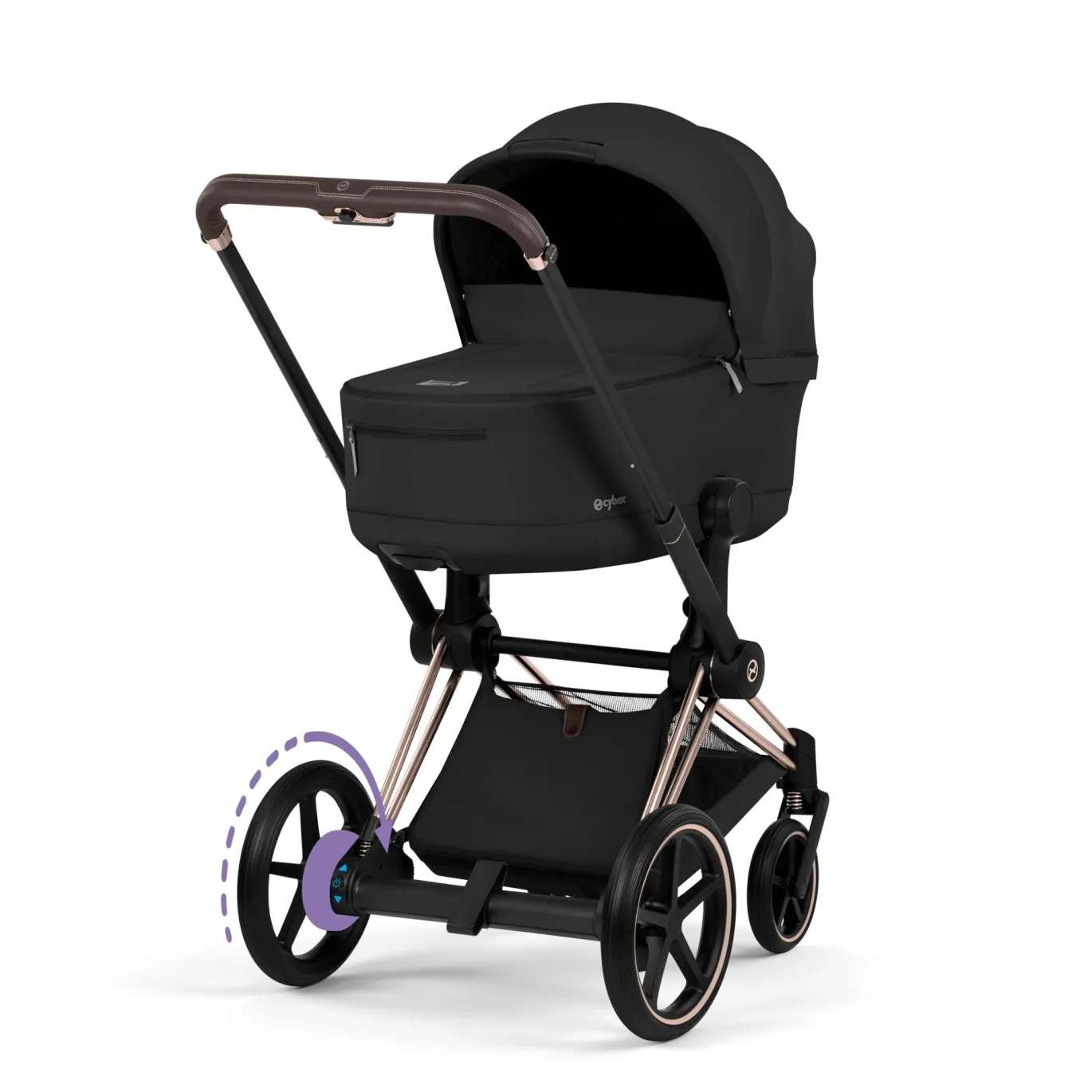 e-Priam Comfort Sepia Black mit Rahmen in Rosegold 26