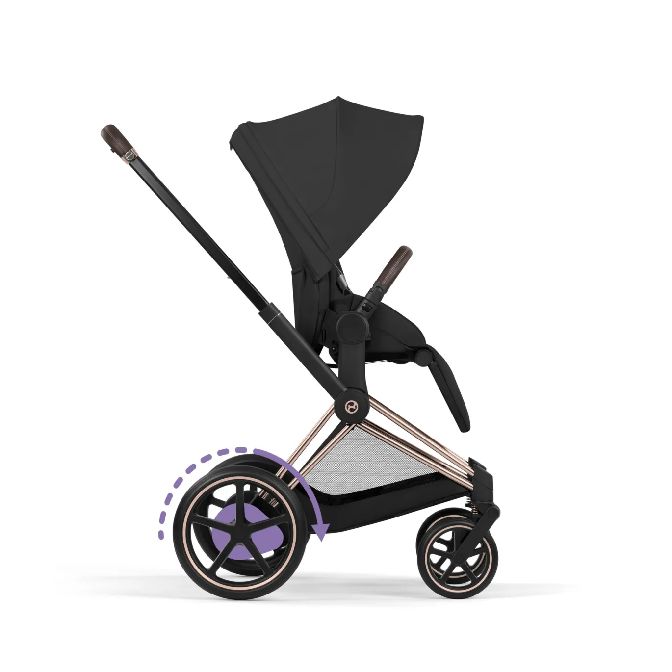 e-Priam Comfort Sepia Black mit Rahmen in Rosegold 26