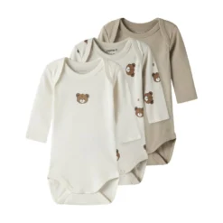 3er-Pack Langarmbody Bear Beige
