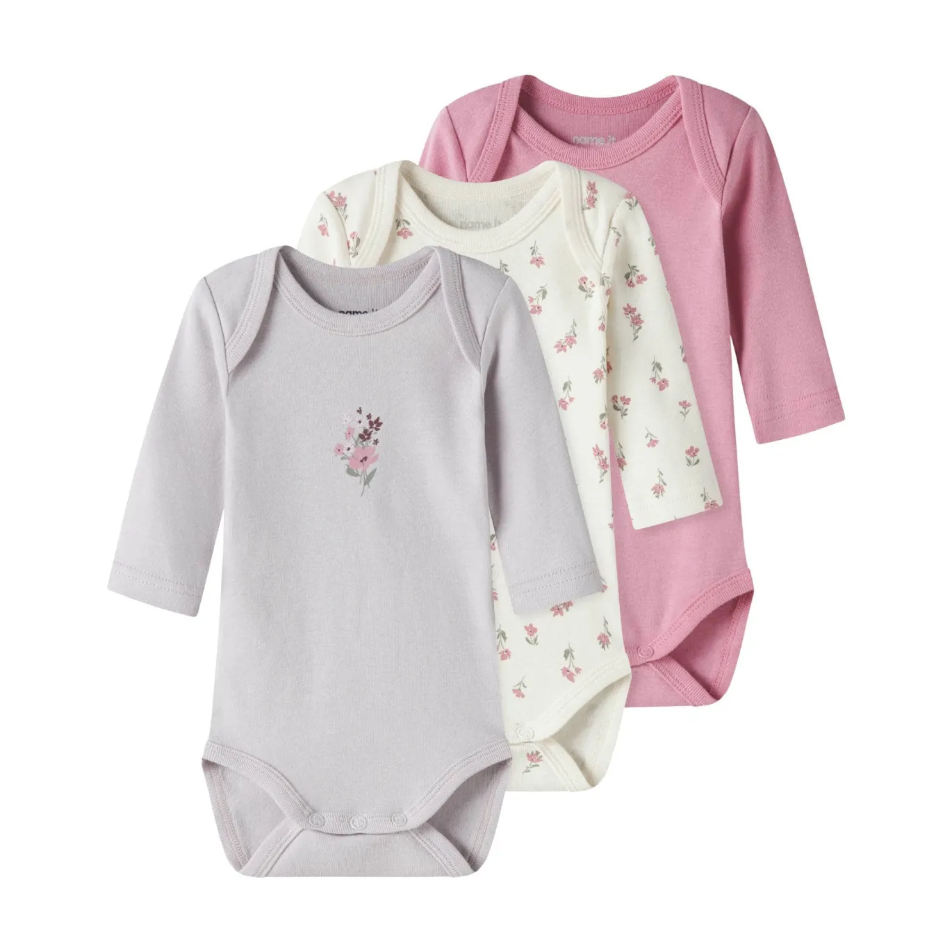3er-Pack Langarmbody Flower Flieder