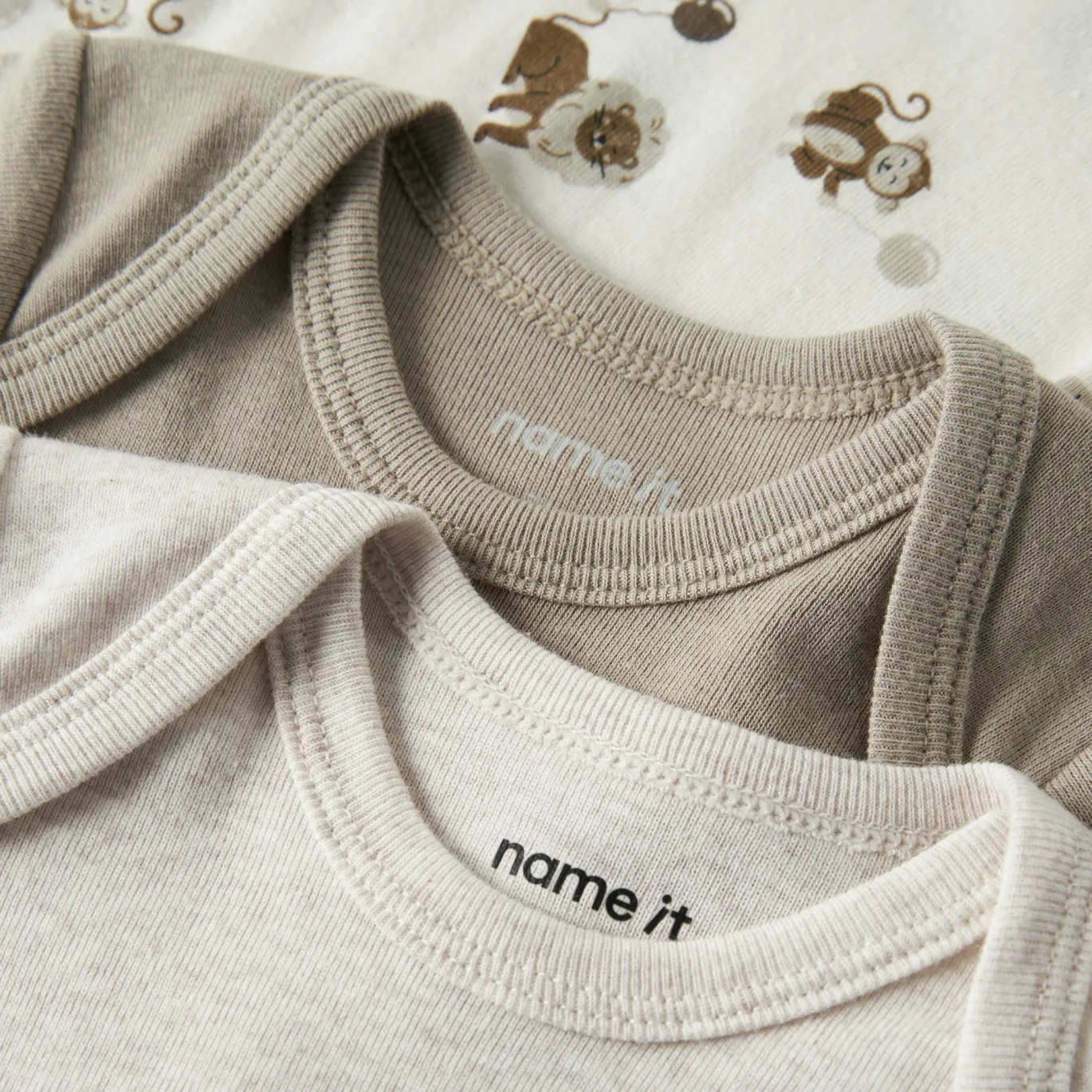 3er-Pack Langarmbody Animal Beige