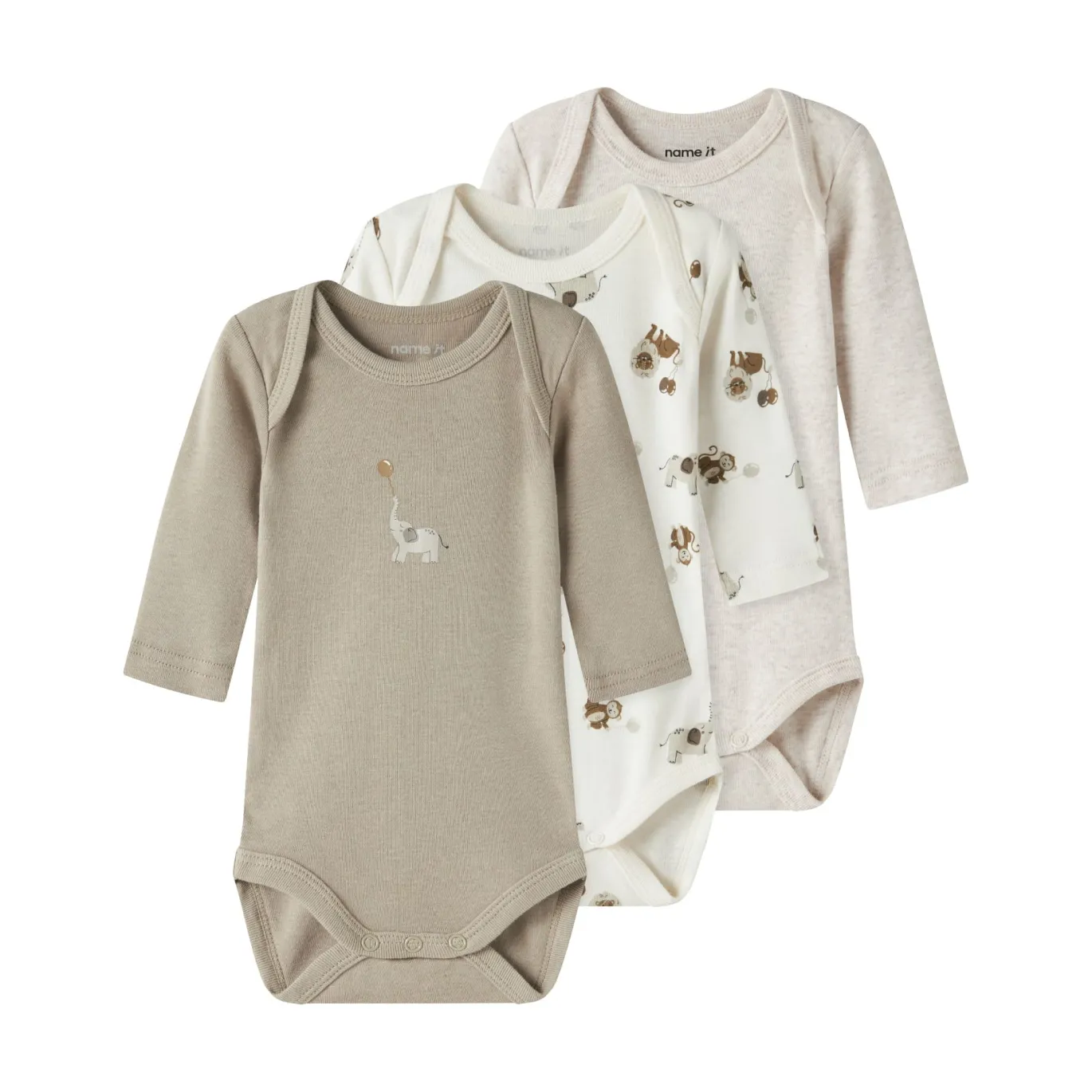 3er-Pack Langarmbody Animal Beige