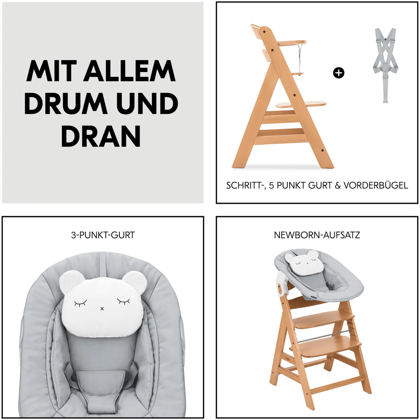 Hochstuhl mit Newborn Set Alpha Premium Nature Grey