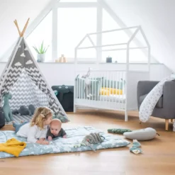 Krabbeldecke Zootiere puderblau