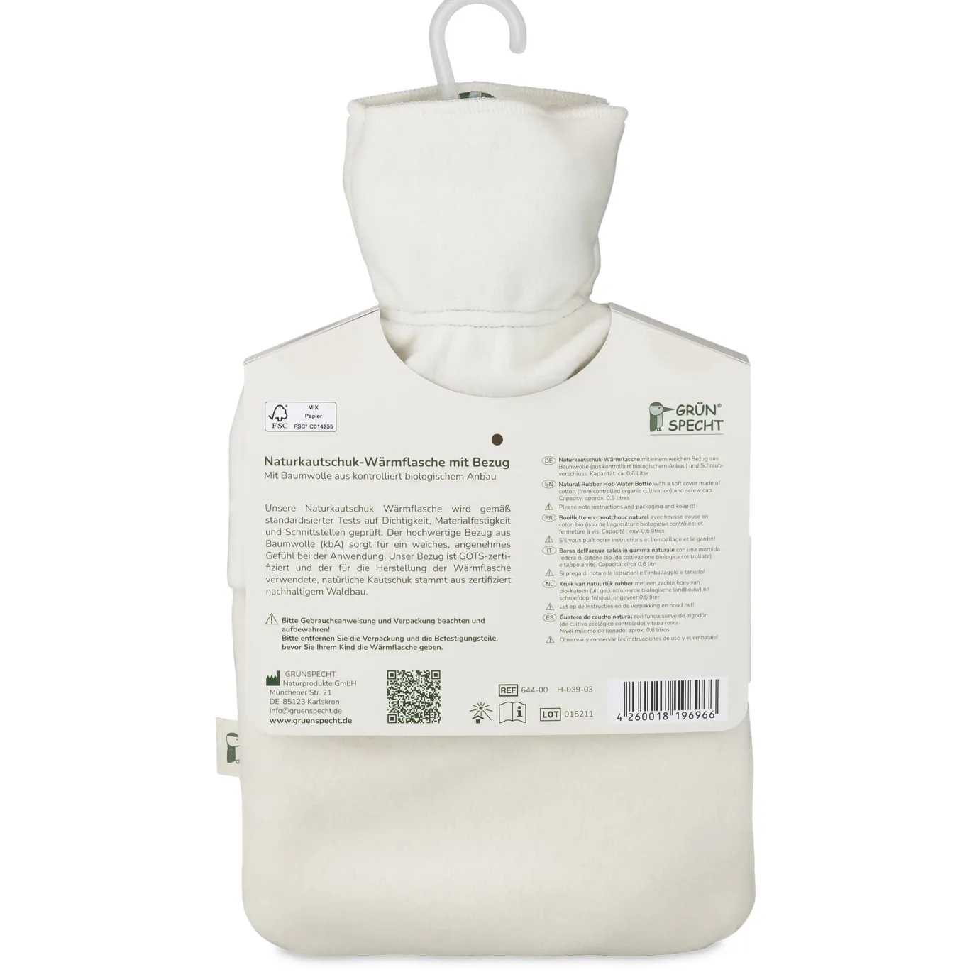 Naturkautschuk Wärmflasche klein mit Bio-Bezug