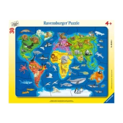 Rahmenpuzzle Weltkarte mit Tieren