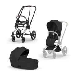 Set Priam Style Rahmen Chrome Brown mit Wanne und Sitzpaket in Sepia Black 26