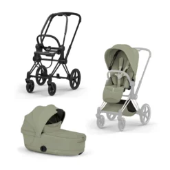 Set Priam Style Rahmen Matt Black mit Wanne und Sitzpaket in Mid Green 26