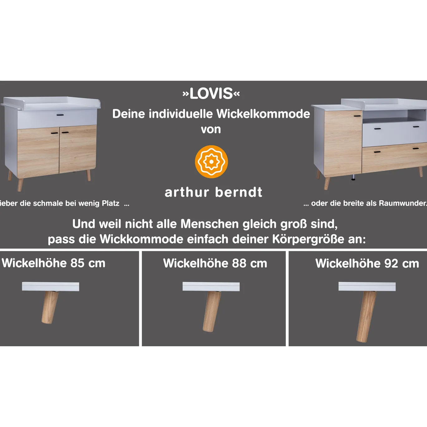 2-teiliges Spar-Set Babyzimmer Lovis mit Kommodenfüßen 88cm für die schmale Wickelkommode